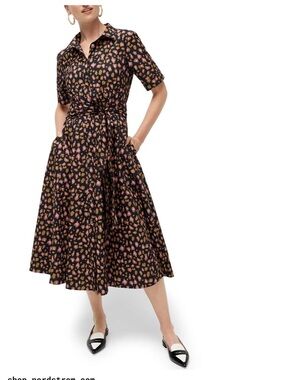 J. Crew Redbury Black Maxi Shirt Dress with Pink and Mustard Cheetah Spot Print